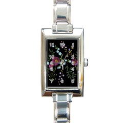 Embroidery Trend Floral Pattern Small Branches Herb Rose Rectangle Italian Charm Watch by Ndabl3x