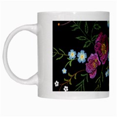 Embroidery Trend Floral Pattern Small Branches Herb Rose White Mug by Ndabl3x