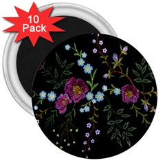 Embroidery Trend Floral Pattern Small Branches Herb Rose 3  Magnets (10 Pack)  by Ndabl3x