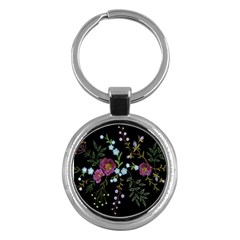 Embroidery Trend Floral Pattern Small Branches Herb Rose Key Chain (round) by Ndabl3x