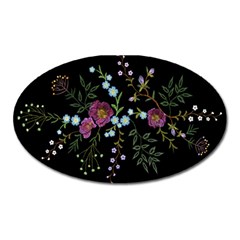 Embroidery Trend Floral Pattern Small Branches Herb Rose Oval Magnet by Ndabl3x