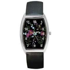 Embroidery Trend Floral Pattern Small Branches Herb Rose Barrel Style Metal Watch by Ndabl3x