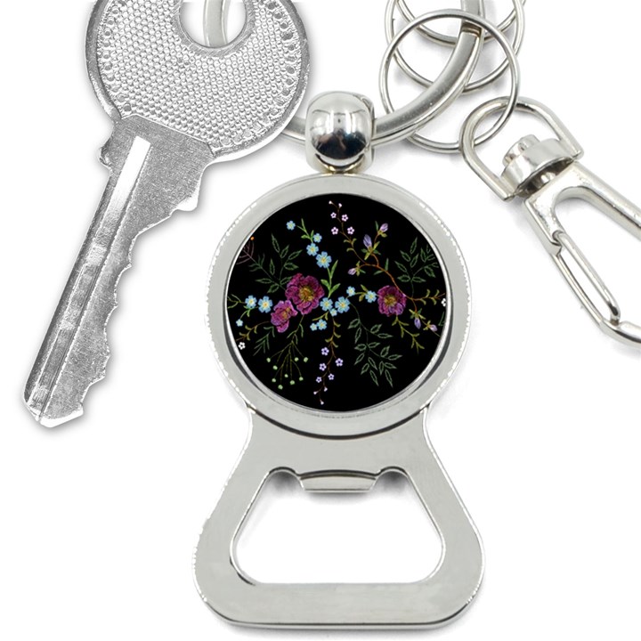 Embroidery Trend Floral Pattern Small Branches Herb Rose Bottle Opener Key Chain