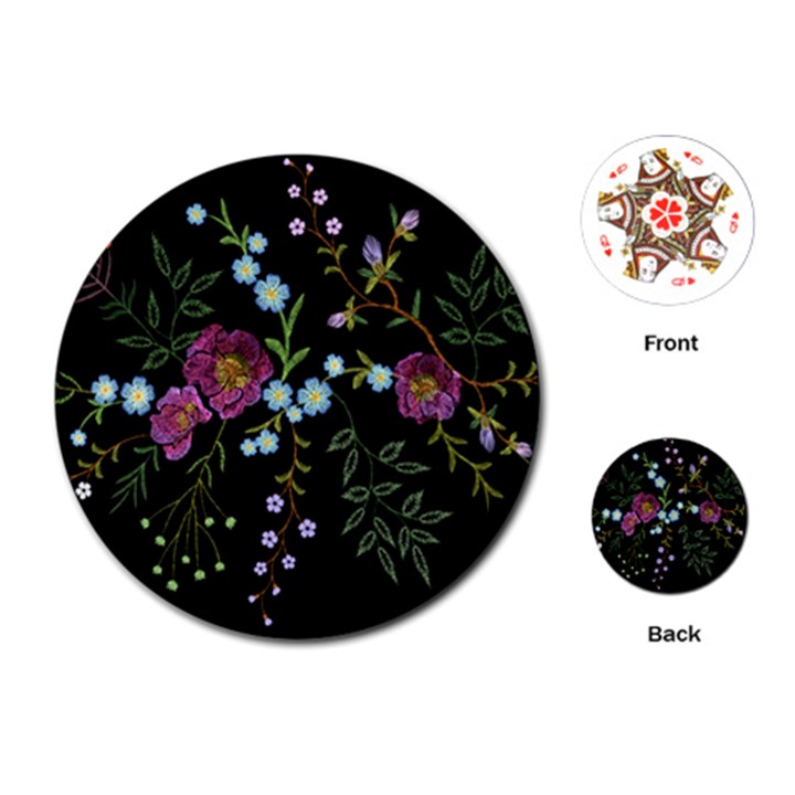 Embroidery Trend Floral Pattern Small Branches Herb Rose Playing Cards Single Design (Round)