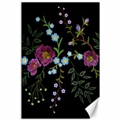 Embroidery Trend Floral Pattern Small Branches Herb Rose Canvas 24  X 36  by Ndabl3x