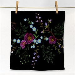 Embroidery Trend Floral Pattern Small Branches Herb Rose Face Towel by Ndabl3x