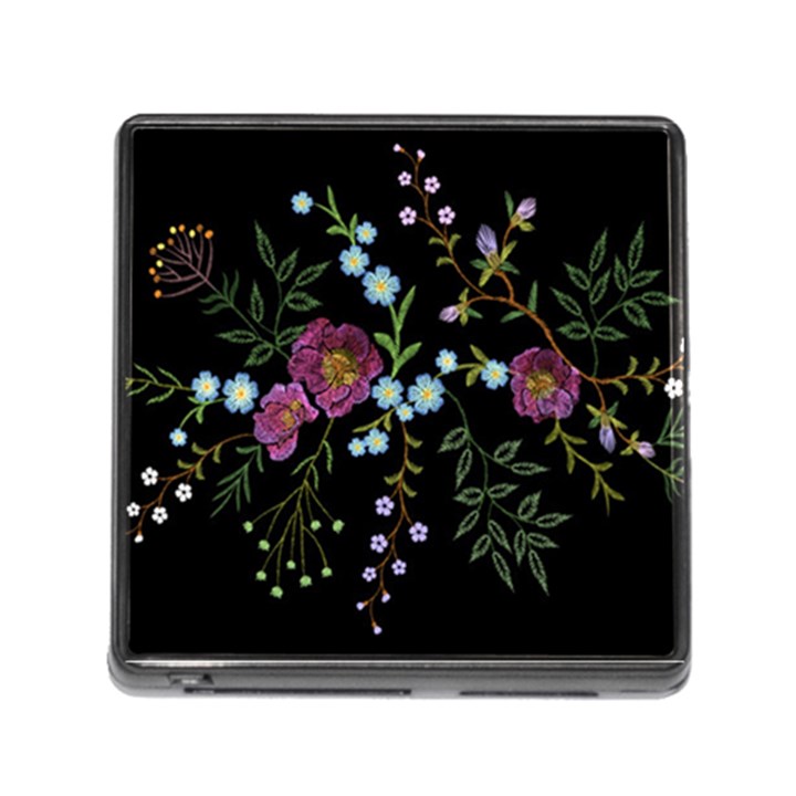 Embroidery Trend Floral Pattern Small Branches Herb Rose Memory Card Reader (Square 5 Slot)