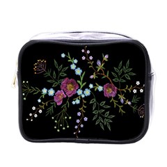 Embroidery Trend Floral Pattern Small Branches Herb Rose Mini Toiletries Bag (one Side) by Ndabl3x