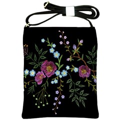 Embroidery Trend Floral Pattern Small Branches Herb Rose Shoulder Sling Bag by Ndabl3x