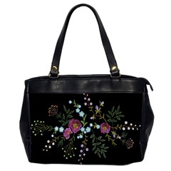 Embroidery Trend Floral Pattern Small Branches Herb Rose Oversize Office Handbag (2 Sides) by Ndabl3x