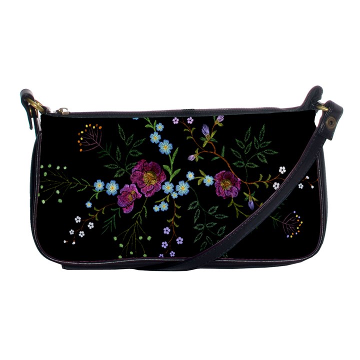 Embroidery Trend Floral Pattern Small Branches Herb Rose Shoulder Clutch Bag