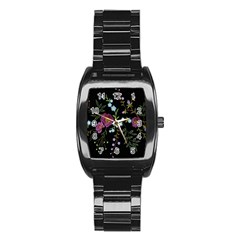 Embroidery Trend Floral Pattern Small Branches Herb Rose Stainless Steel Barrel Watch by Ndabl3x