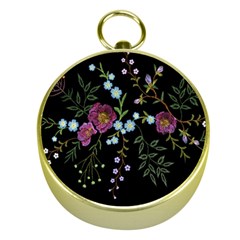 Embroidery Trend Floral Pattern Small Branches Herb Rose Gold Compasses by Ndabl3x