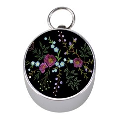 Embroidery Trend Floral Pattern Small Branches Herb Rose Mini Silver Compasses by Ndabl3x