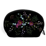 Embroidery Trend Floral Pattern Small Branches Herb Rose Accessory Pouch (Large) Front