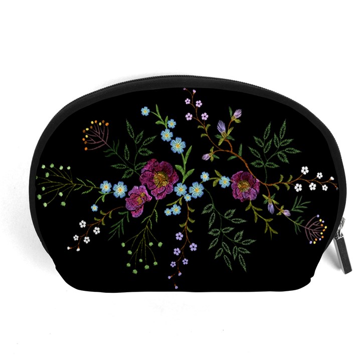 Embroidery Trend Floral Pattern Small Branches Herb Rose Accessory Pouch (Large)