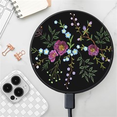 Embroidery Trend Floral Pattern Small Branches Herb Rose Wireless Fast Charger(black) by Ndabl3x