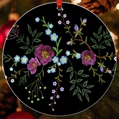 Embroidery Trend Floral Pattern Small Branches Herb Rose Uv Print Acrylic Ornament Round by Ndabl3x