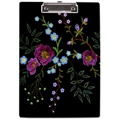 Embroidery Trend Floral Pattern Small Branches Herb Rose A4 Acrylic Clipboard by Ndabl3x