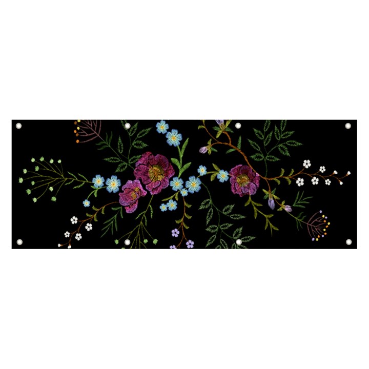 Embroidery Trend Floral Pattern Small Branches Herb Rose Banner and Sign 8  x 3 