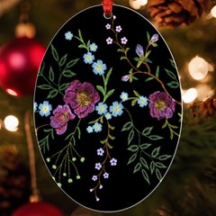 Embroidery Trend Floral Pattern Small Branches Herb Rose Uv Print Acrylic Ornament Oval by Ndabl3x