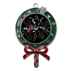 Embroidery Trend Floral Pattern Small Branches Herb Rose Metal X mas Lollipop With Crystal Ornament by Ndabl3x