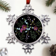 Embroidery Trend Floral Pattern Small Branches Herb Rose Metal Large Snowflake Ornament by Ndabl3x