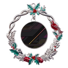 Gradient Geometric Shapes Dark Background Metal X mas Wreath Holly Leaf Ornament by Ndabl3x