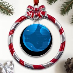 Abstract Classic Blue Background Metal Red Ribbon Round Ornament by Ndabl3x