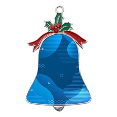 Abstract Classic Blue Background Metal Holly Leaf Bell Ornament by Ndabl3x