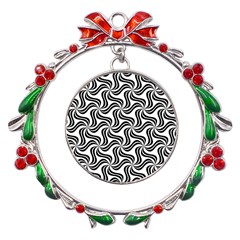 Soft Pattern Repeat Monochrome Metal X mas Wreath Ribbon Ornament by Ravend