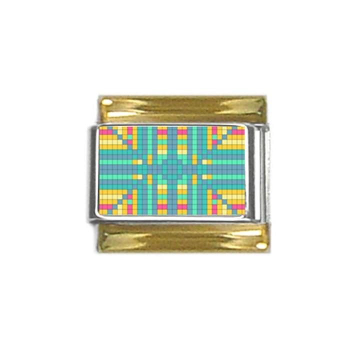 Checkerboard Squares Abstract Art Gold Trim Italian Charm (9mm)