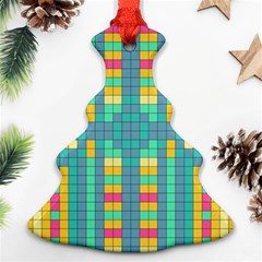 Checkerboard Squares Abstract Art Christmas Tree Ornament (two Sides) by Ravend