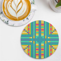 Checkerboard Squares Abstract Art Uv Print Round Tile Coaster by Ravend