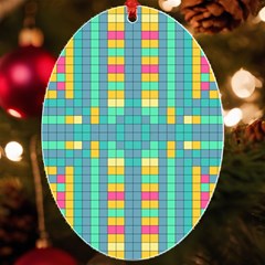 Checkerboard Squares Abstract Art Uv Print Acrylic Ornament Oval by Ravend