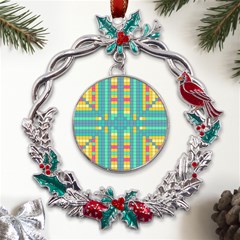 Checkerboard Squares Abstract Art Metal X mas Wreath Holly Leaf Ornament by Ravend