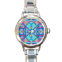 Checkerboard Square Abstract Round Italian Charm Watch by Ravend