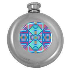 Checkerboard Square Abstract Round Hip Flask (5 Oz) by Ravend