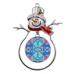 Checkerboard Square Abstract Metal Snowman Ornament by Ravend