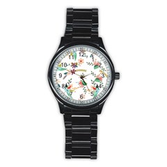 Floral Backdrop Pattern Flower Stainless Steel Round Watch by Ravend