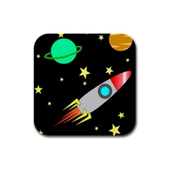 Planet Rocket Space Stars Rubber Square Coaster (4 Pack)