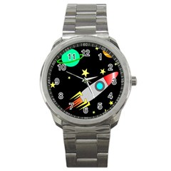 Planet Rocket Space Stars Sport Metal Watch