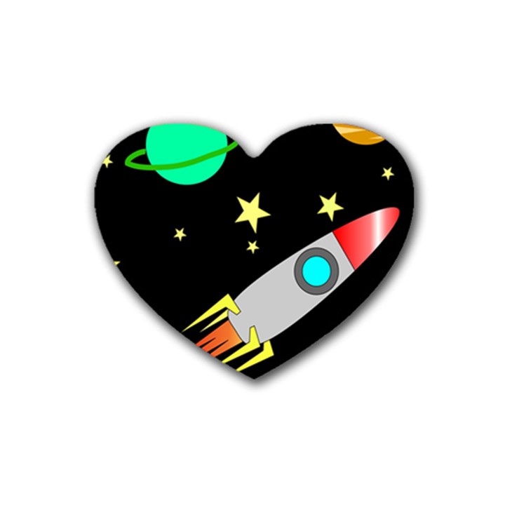 Planet Rocket Space Stars Rubber Heart Coaster (4 pack)