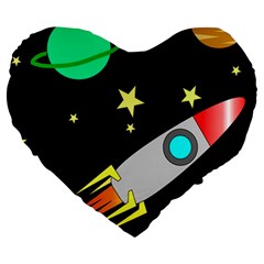 Planet Rocket Space Stars Large 19  Premium Heart Shape Cushions