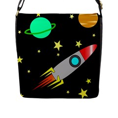 Planet Rocket Space Stars Flap Closure Messenger Bag (l)