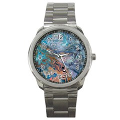 Abstract Delta Sport Metal Watch by kaleidomarblingart