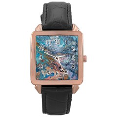 Abstract Delta Rose Gold Leather Watch  by kaleidomarblingart