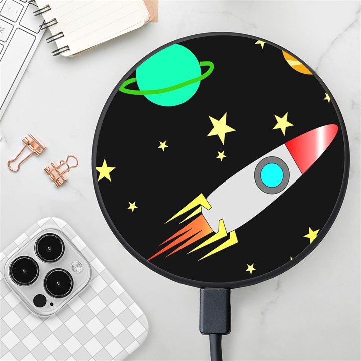 Planet Rocket Space Stars Wireless Fast Charger(Black)