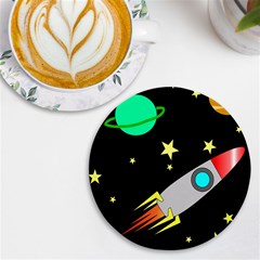 Planet Rocket Space Stars Uv Print Round Tile Coaster by Ravend