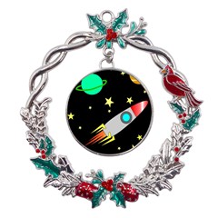 Planet Rocket Space Stars Metal X mas Wreath Holly Leaf Ornament